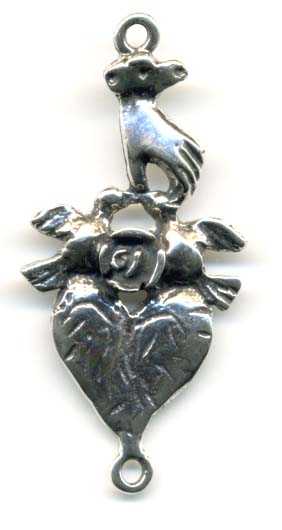 1019 - Pendant/Earring - Heart, Hand & Rose