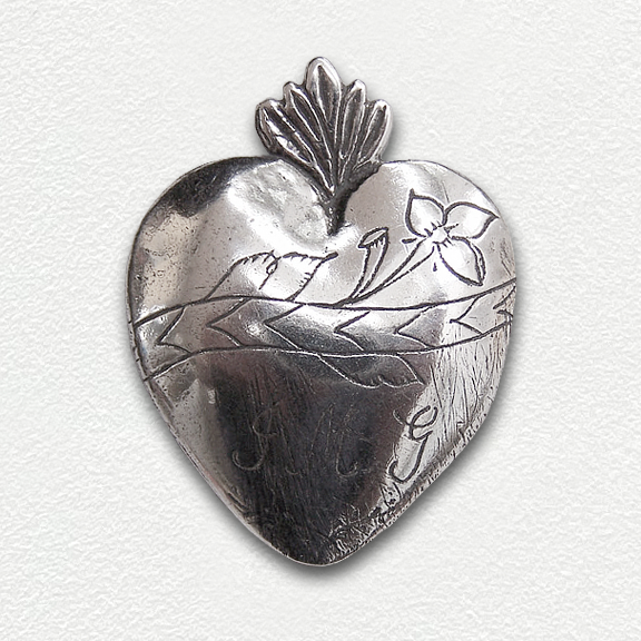 1235 - Medal/Milagro - Heart with Flower & Initals