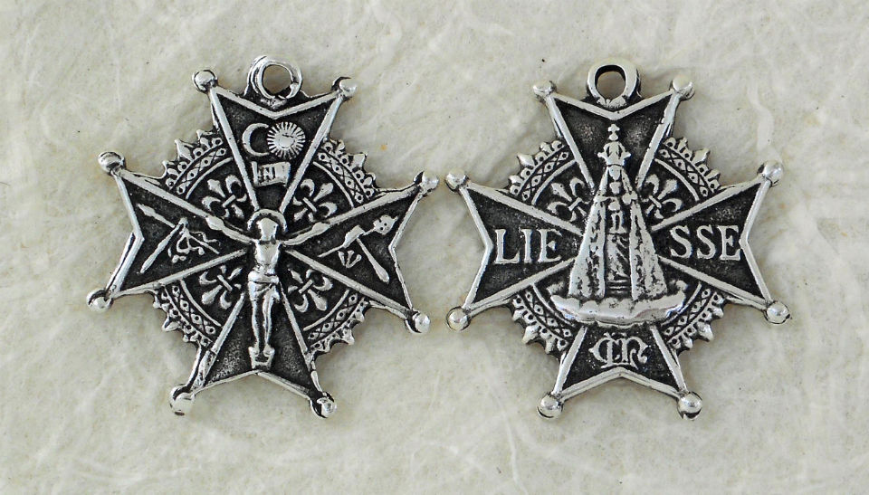 1343 - MEDAL, Virgin and holy Child//Crucifixion, Fleur de lis