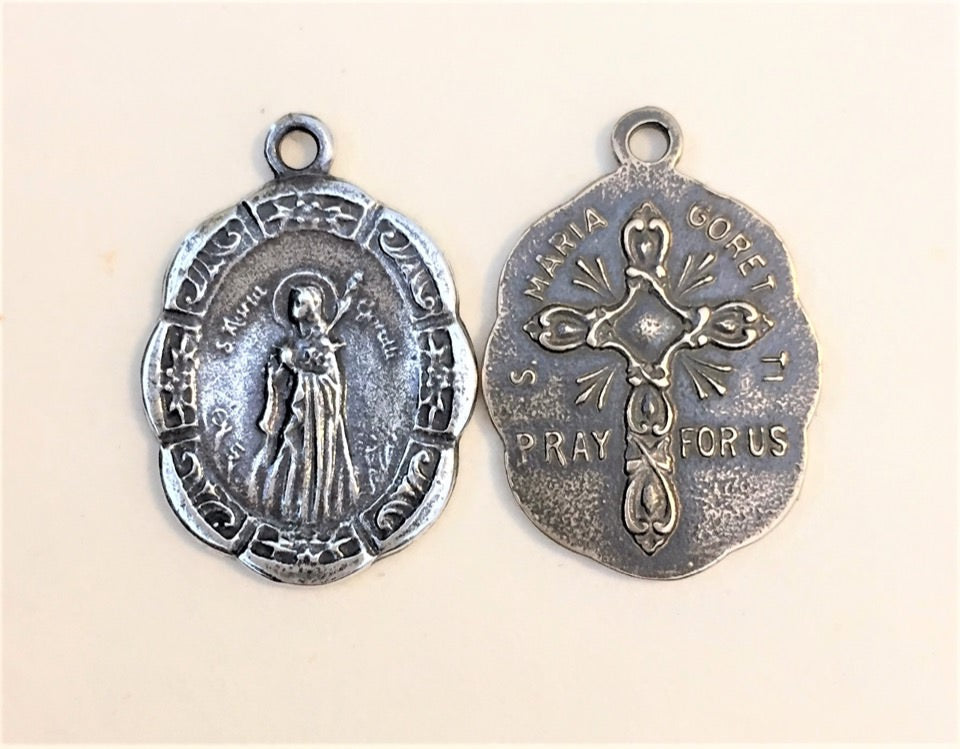 1377 MEDAL, Maria Goretti/Cross, Pray for Us - 2 sided