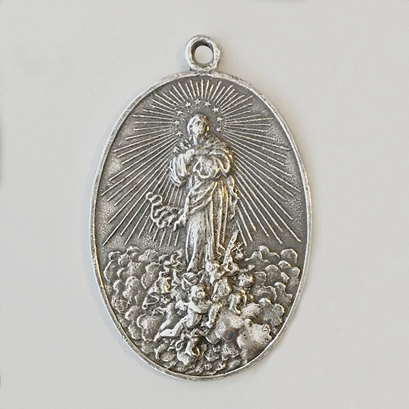 1598 MEDAL, Assumption of Mary with Angels/Association of the Children of Mary, Spanish, 1-3/4"