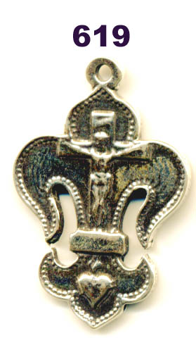 619 - Medal, Fleur de Lis, Mary/Crucifix