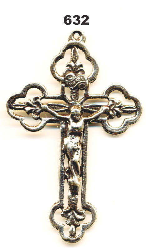 632 - Crucifix, Lilies, Antique Openwork, Philippines