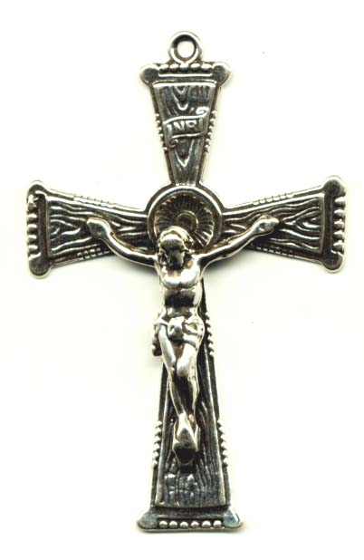 680 - Crucifix, Wood Grain, Flared and Beaded