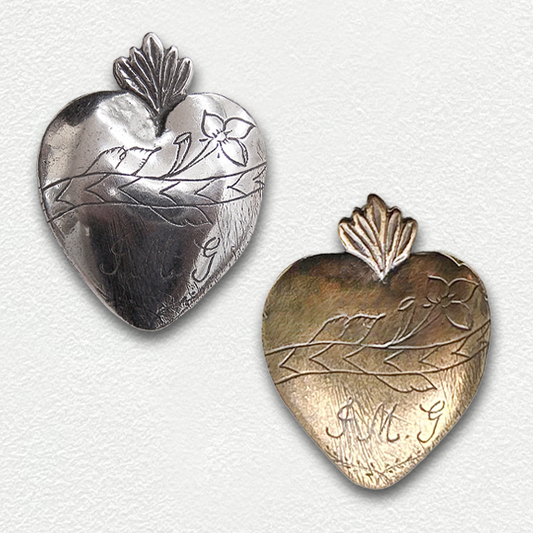 1235 - Medal/Milagro - Heart with Flower & Initals