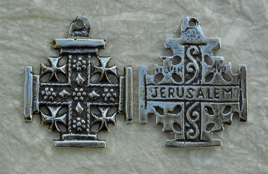 1316 MEDAL/ PENDANT, Jerusalem Cross, Flowers and Etching