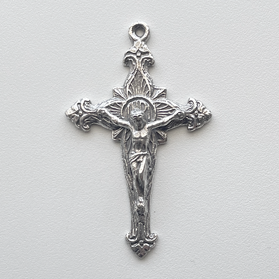 1409 - CRUCIFIX, Double Sided with Ferns and Flowers, IHS 2"