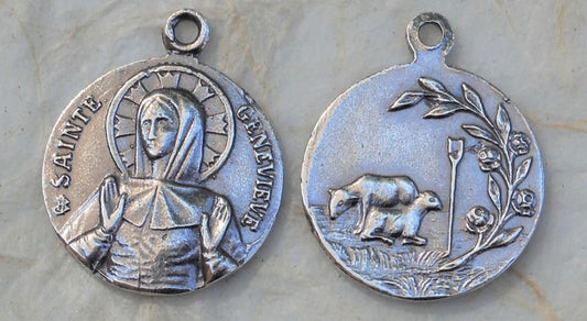 1444 MEDAL, St. Genevieve, Patron of Paris and Disasters/PEACE, Sheep and Roses