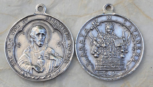 1445 MEDAL, St. Agatha, Patron of Breast Cancer Patients and Survivors/Sacred Heart of Jesus