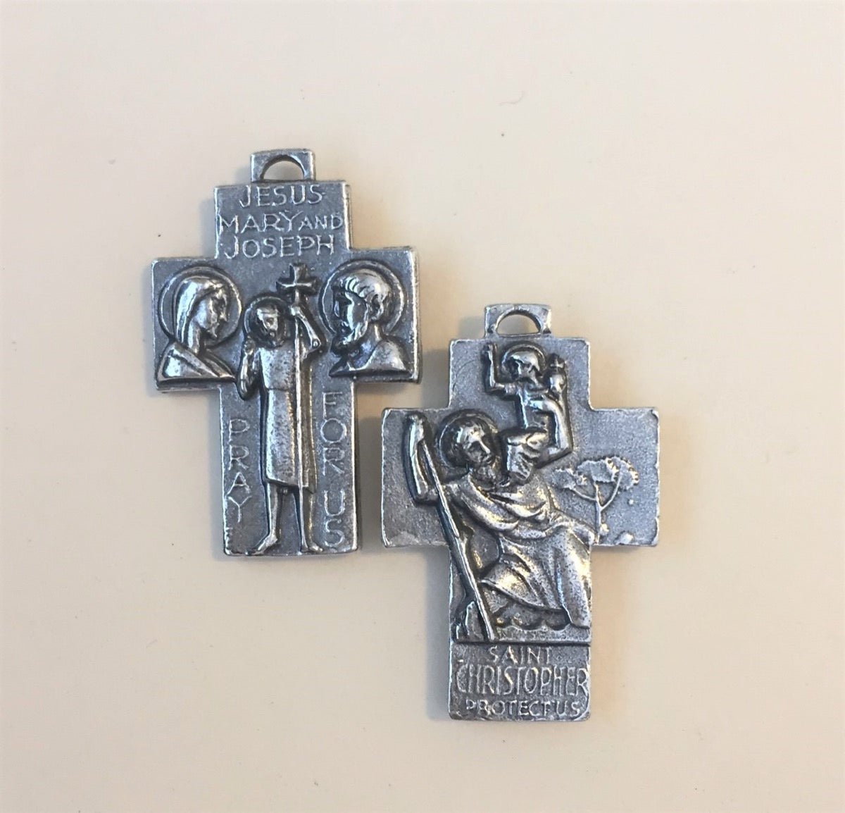 1537 CROSS/ PENDANT, Holy Family Pray for us/ St. Christopher Protector