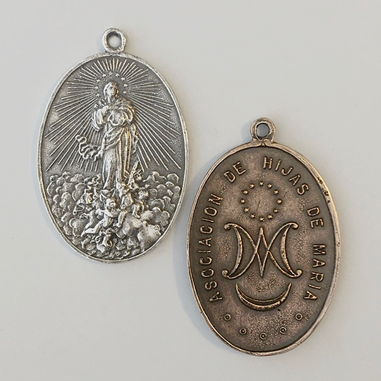 1598 MEDAL, Assumption of Mary with Angels/Association of the Children of Mary, Spanish, 1-3/4"
