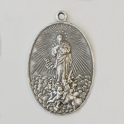 1598 MEDAL, Assumption of Mary with Angels/Association of the Children of Mary, Spanish, 1-3/4"