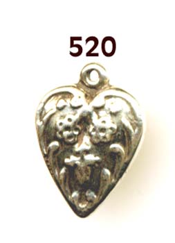 520 - Charm, Antique Heart, Little Flowers