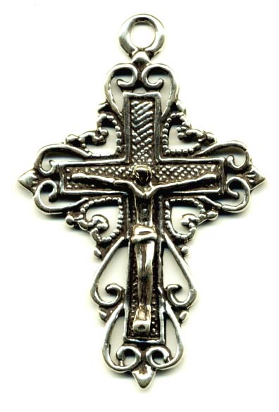 671 - Crucifix, Old, Hearts and Scrolls