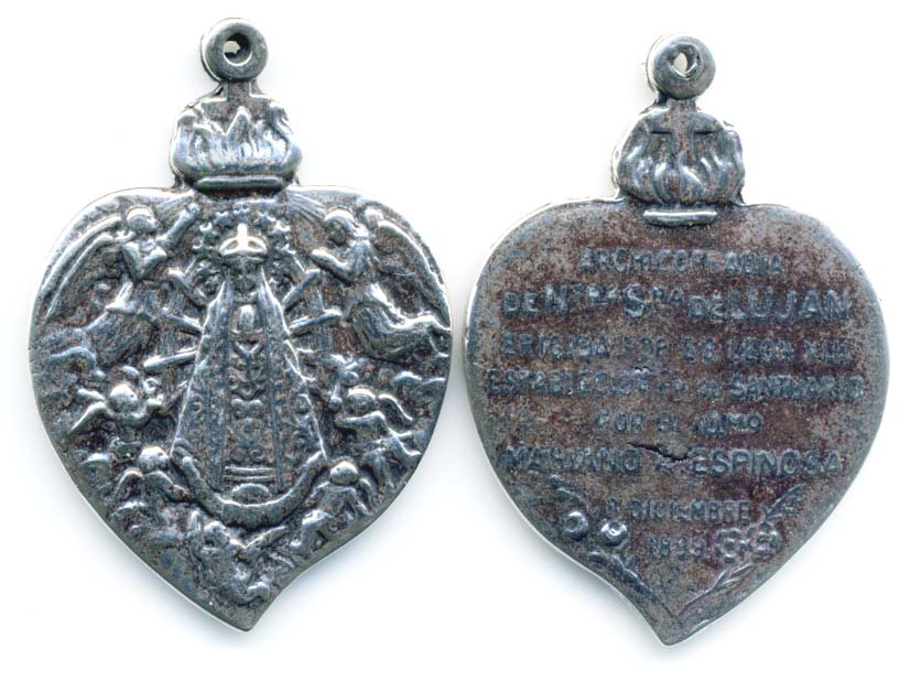 918 MEDAL/PENDANT, HEART, Our Lady of Lujan with Archangels